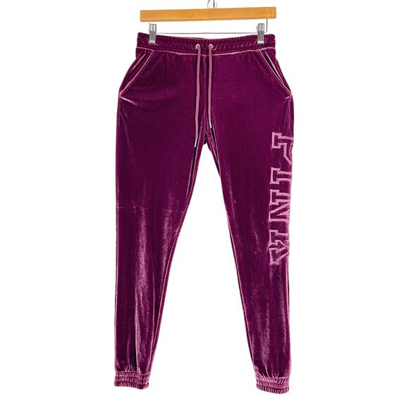 EUC PINK Victoria's Secret Velour Embroidered Pink Logo Drawstring Joggers XS - Picture 2 of 10